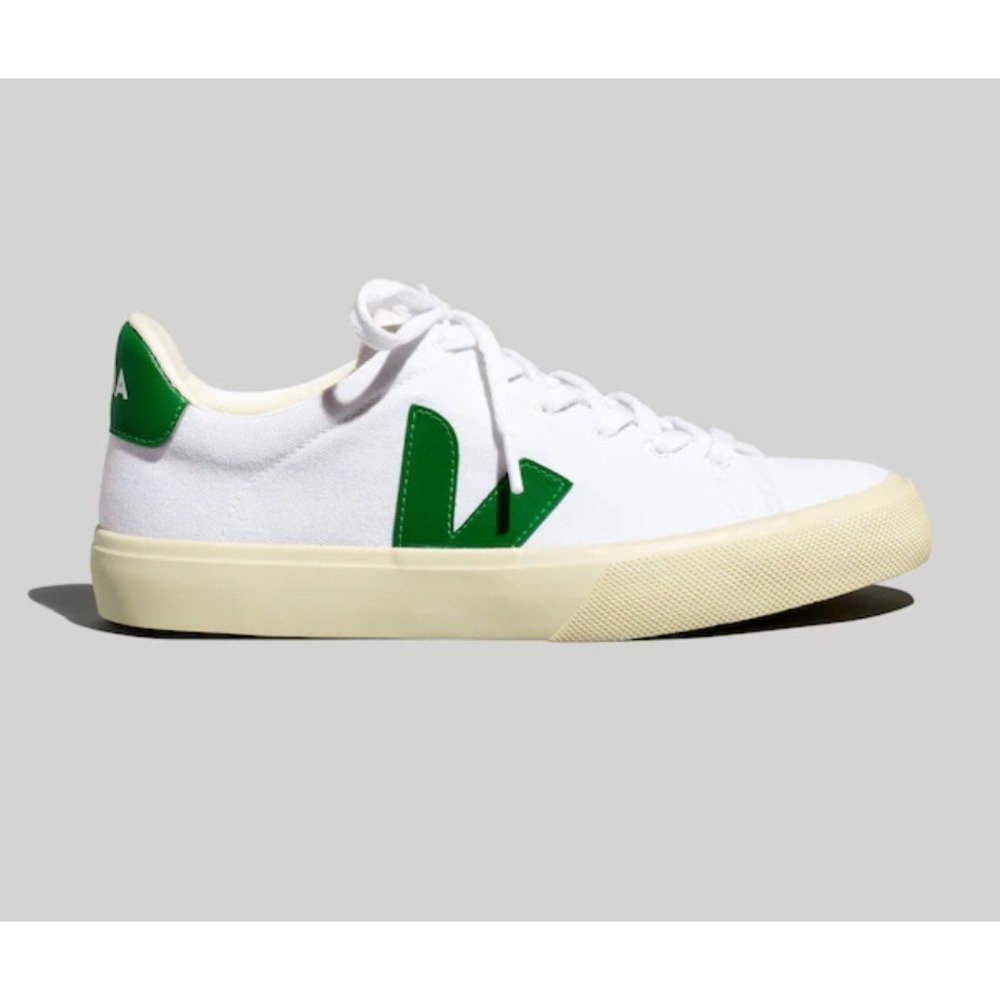 Veja Canvas Shoes Womens Size 7 White Emerald Green Low Top Lace Up Sneakers Eco - Picture 2 of 11